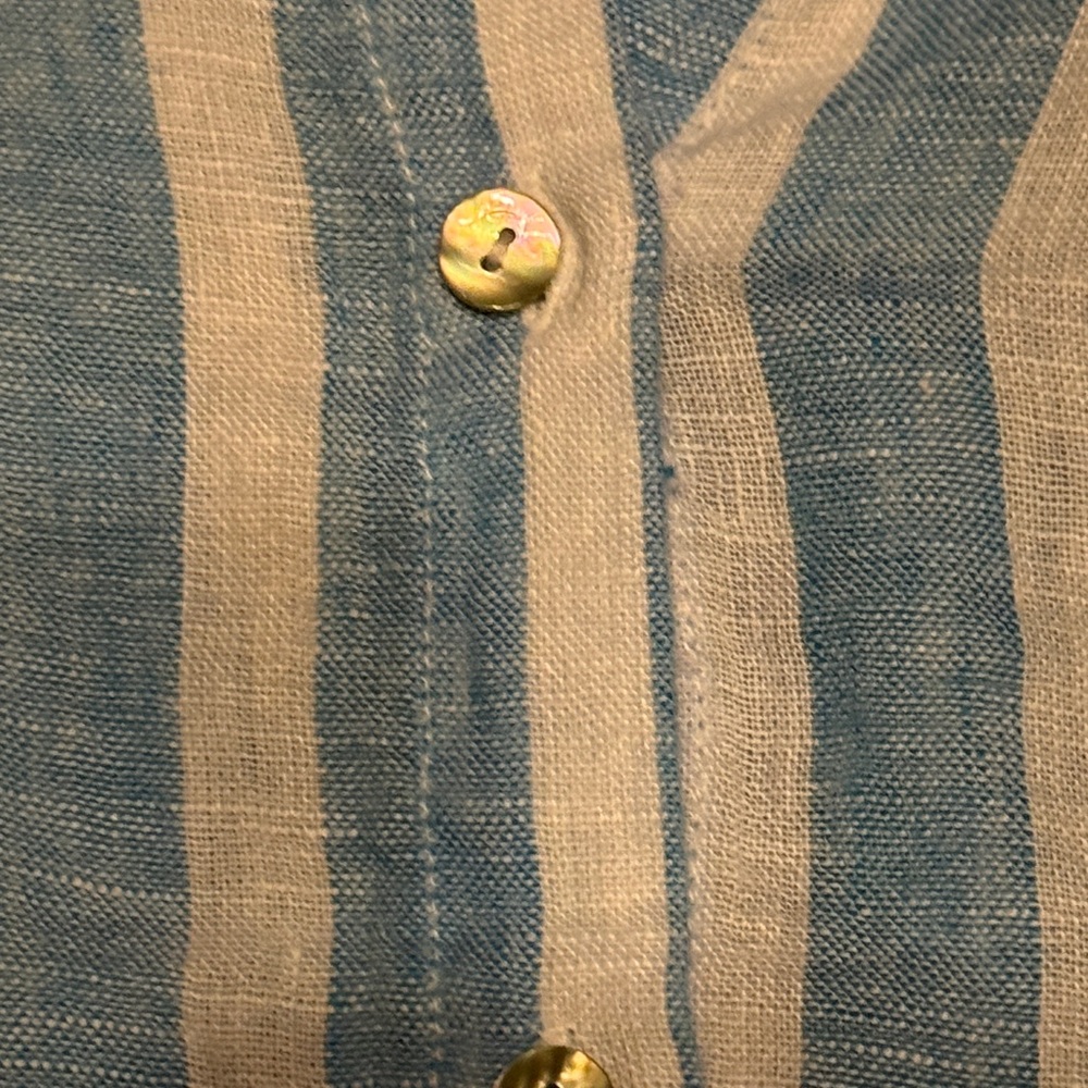 Cynthia Rowley Light Blue and White Striped Linen Button Down Shirt - Picture 6 of 7